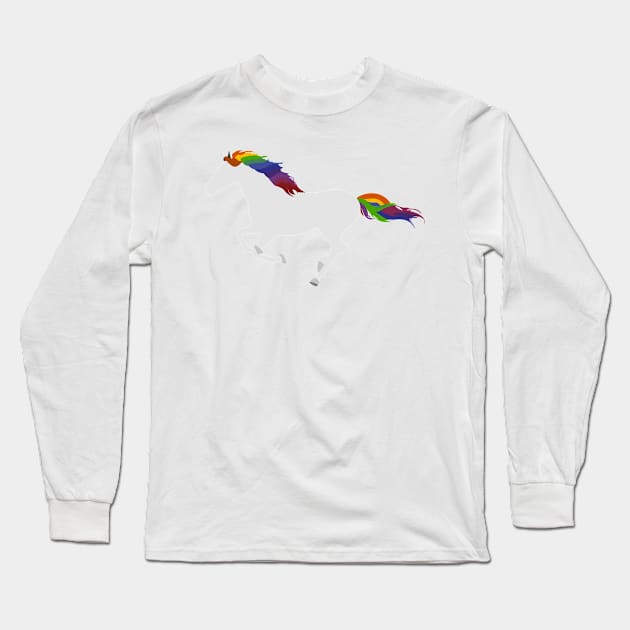 Rainbow Horse Long Sleeve T-Shirt by JixelPatterns